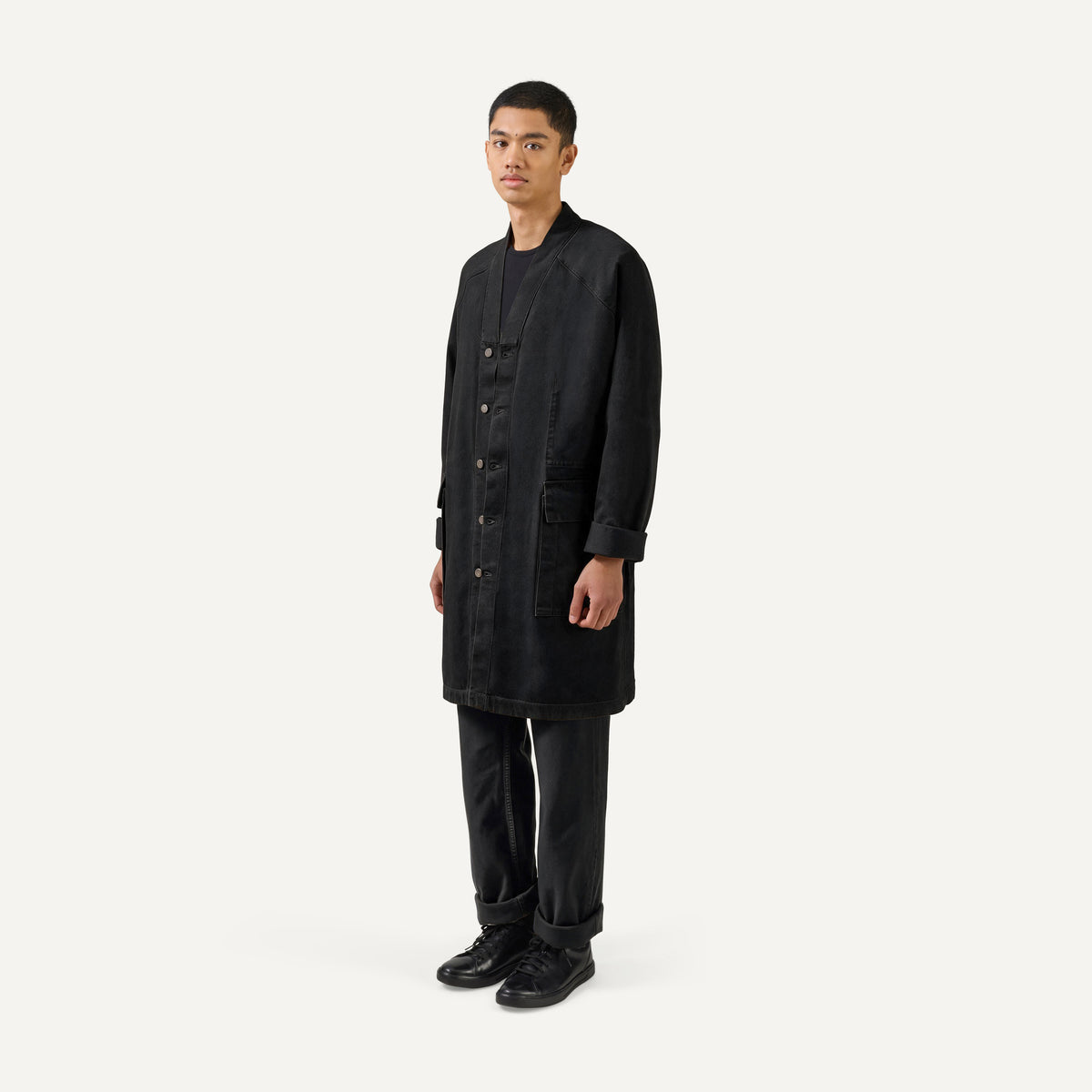 Nomen Nescio 321 Raglan Denim Jacket deep black – model front view